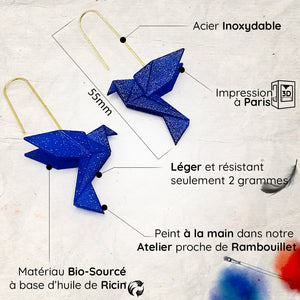 Boucles d'Oreilles Colorées 🎨 Oiseau Origami | Crochet doré