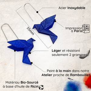 Boucles d'Oreilles Colorées 🎨 Oiseau Origami | Crochet argenté