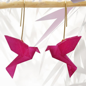 Boucles d'oreilles pendante oiseau Origami