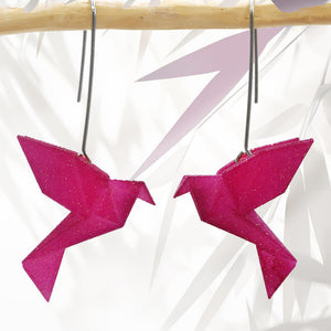 Boucles d'Oreilles Colorées 🎨 Oiseau Origami | Crochet argenté