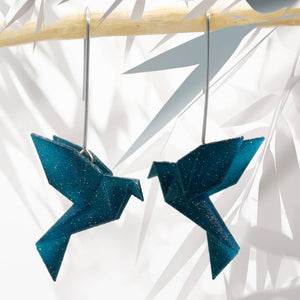Boucles d'Oreilles Colorées 🎨 Oiseau Origami | Crochet argenté