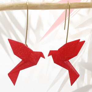 Boucles d'oreilles pendante oiseau Origami