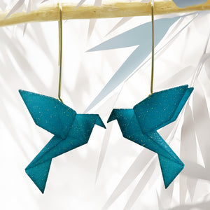 Boucles d'oreilles pendante oiseau Origami