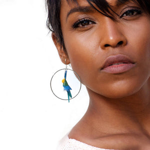 Boucles d'Oreilles Colorées 🎨 PERROQUET Origami | Créoles argentées