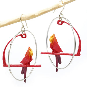 Boucles d'oreilles Origami – PERROQUET créoles argentées