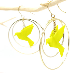 Boucles d'oreilles oiseau Origami  BIRDY créoles dorées