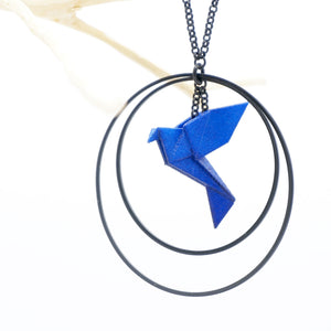 Collier sautoir oiseau Origami : BIRDY, chaines et créoles noires