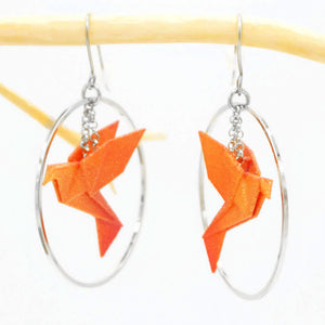 Boucles d'oreilles oiseau Origami BIRDY créoles argentées