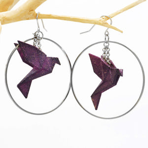 Boucles d'oreilles oiseau Origami BIRDY créoles argentées