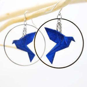 Boucles d'oreilles oiseau Origami BIRDY créoles argentées