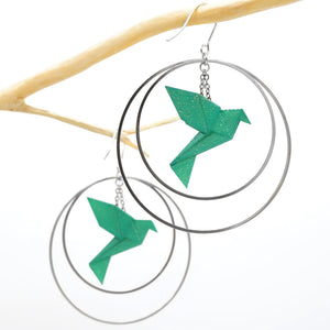 Boucles d'oreilles oiseau Origami BIRDY créoles argentées