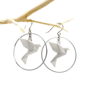 Boucles d'oreilles oiseau Origami BIRDY créoles argentées