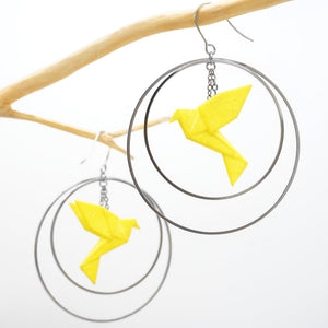 Boucles d'oreilles oiseau Origami BIRDY créoles argentées