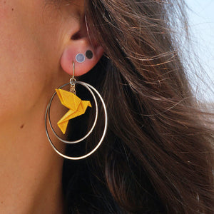 Boucles d'oreilles oiseau Origami BIRDY créoles argentées