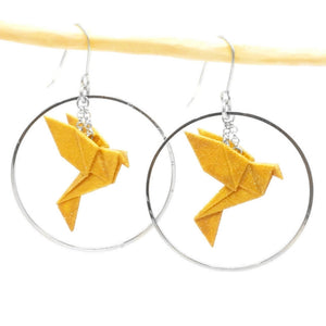 Boucles d'oreilles oiseau Origami BIRDY créoles argentées