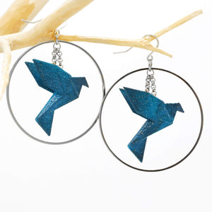 Boucles d'oreilles oiseau Origami BIRDY créoles argentées