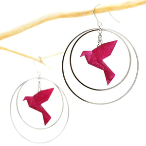 Boucles d'oreilles oiseau Origami BIRDY créoles argentées