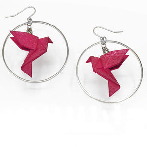 Boucles d'oreilles oiseau Origami BIRDY créoles argentées