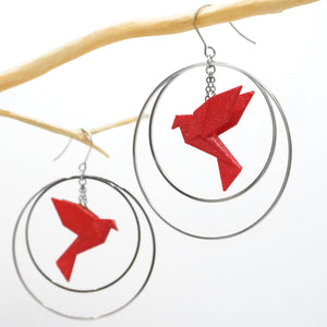 Boucles d'oreilles oiseau Origami BIRDY créoles argentées