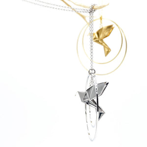 Collier sautoir oiseau Origami  BIRDY en plaqué Or ou plaqué Rhodium