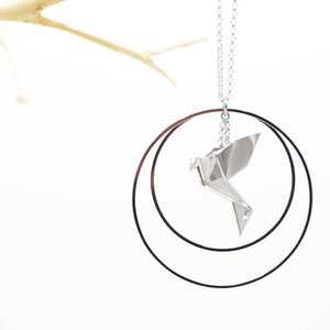 Collier sautoir oiseau Origami  BIRDY en plaqué Or ou plaqué Rhodium